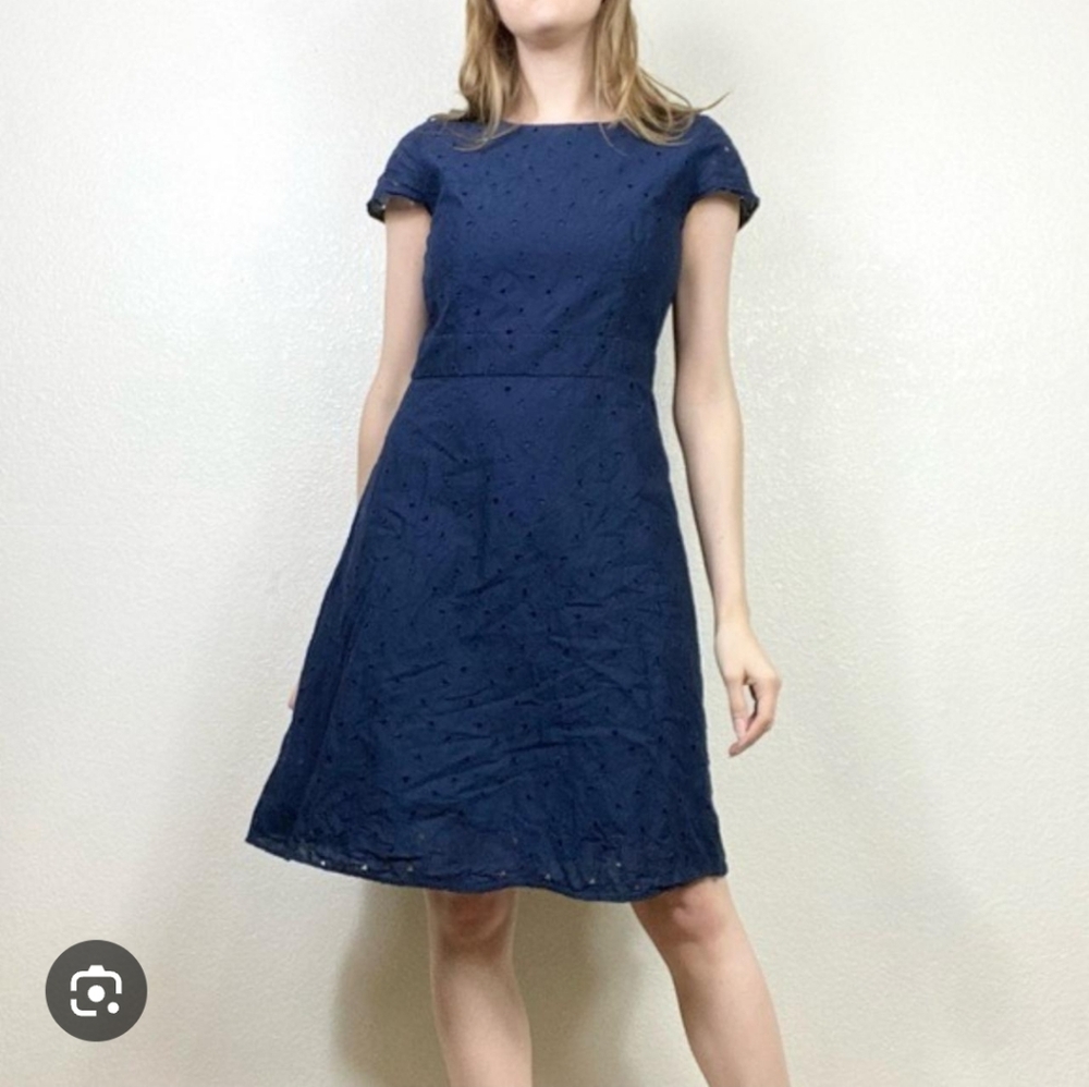 Uniqlo Navy Blue Eyelet Dress Short Sleeve